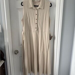Suzy Shier Beige Midi Dress with Buttons
